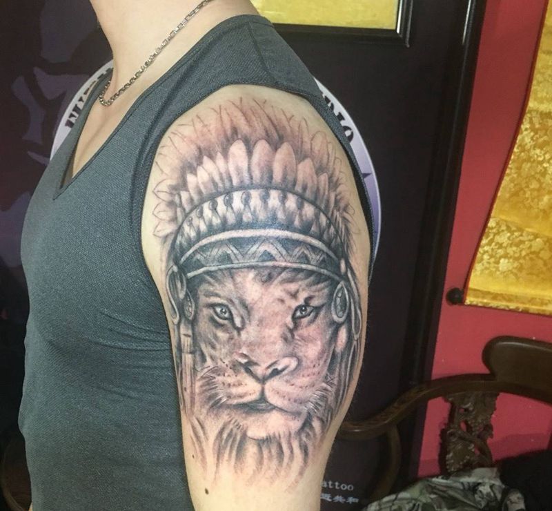 部落狮子纹身图片