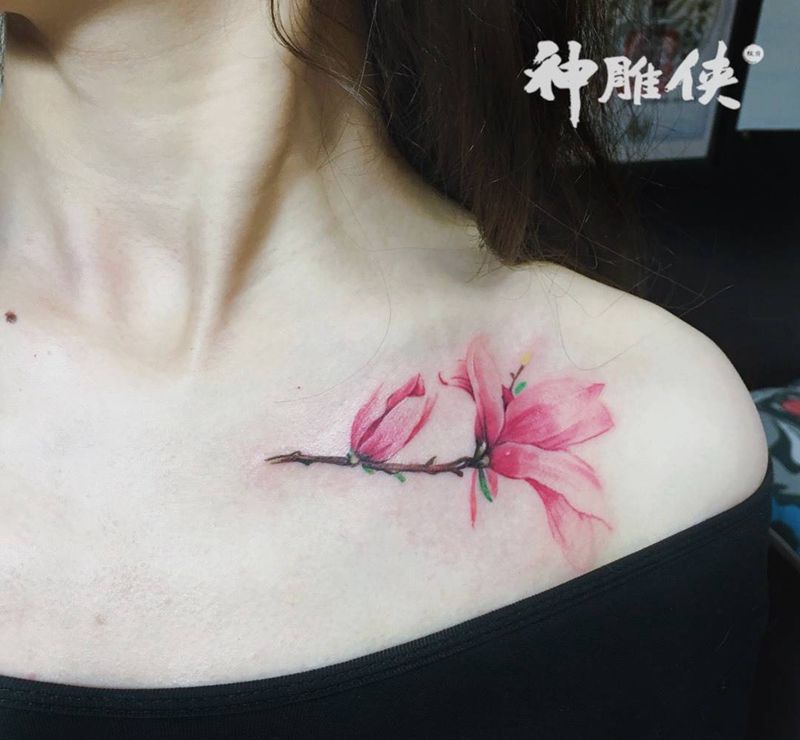 写实花卉纹身图片_成品胸部欧美清新写实传统植物图腾原创纹身图案