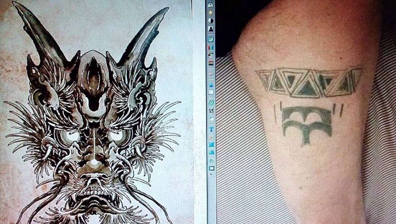 伦敦友人遮盖旧图纹身图片_成品腿部传统遮盖纹身图案