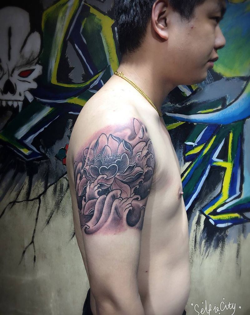 莲花纹身图片_植物传统成品手臂纹身图案