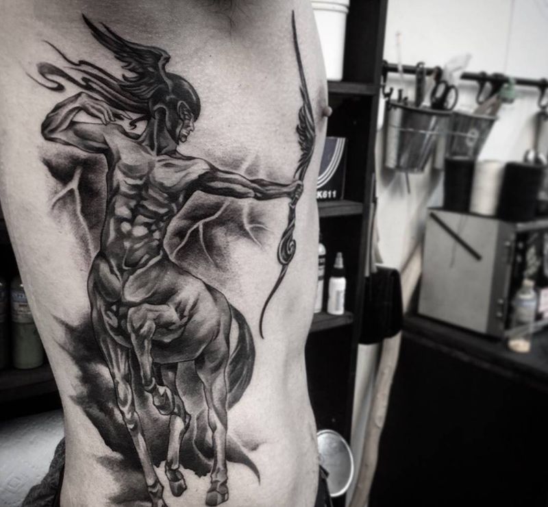 人馬座纹身图片_成品腰部原创鬼神設計欧美写实人物纹身图案