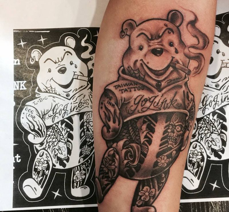 壞維尼( 原創)纹身图片_成品手部欧美写实清新原创动物設計男孩紋身纹身图案