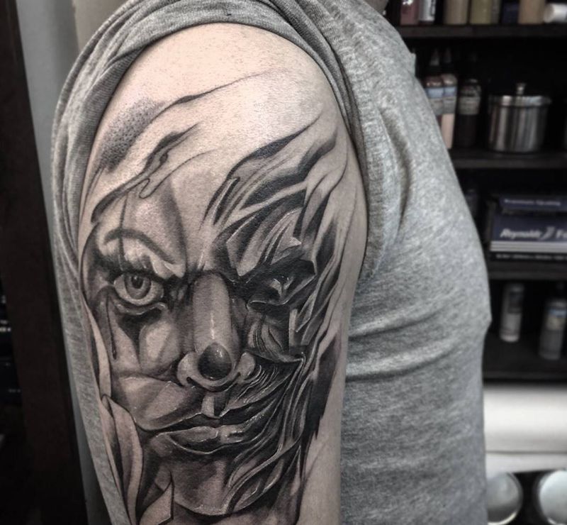 分裂的人生（原創）纹身图片_成品手臂欧美写实原创人物男孩紋身設計纹身图案