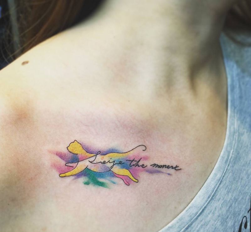 清新小圖(原創）纹身图片_成品肩部背部脚部清新欧美原创女孩紋身水彩暈染設計纹身图案