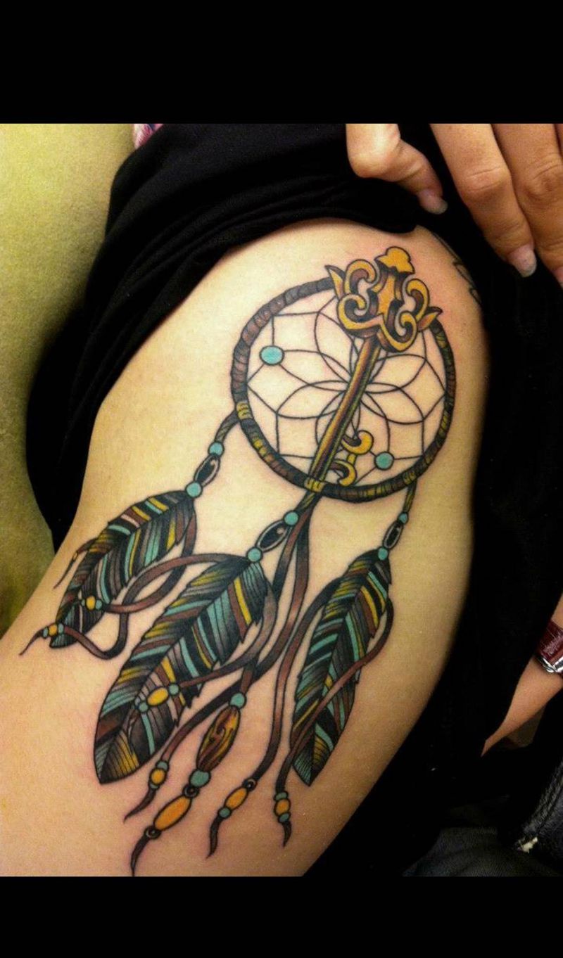 Dreamcatcher 補夢網纹身图片_成品腿部欧美传统动物原创女孩紋身School風格設計纹身图案