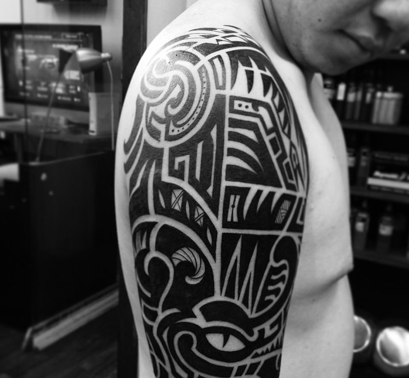 馬雅圖騰風格（鱷魚）纹身图片_成品手臂动物图腾原创設計纹身图案