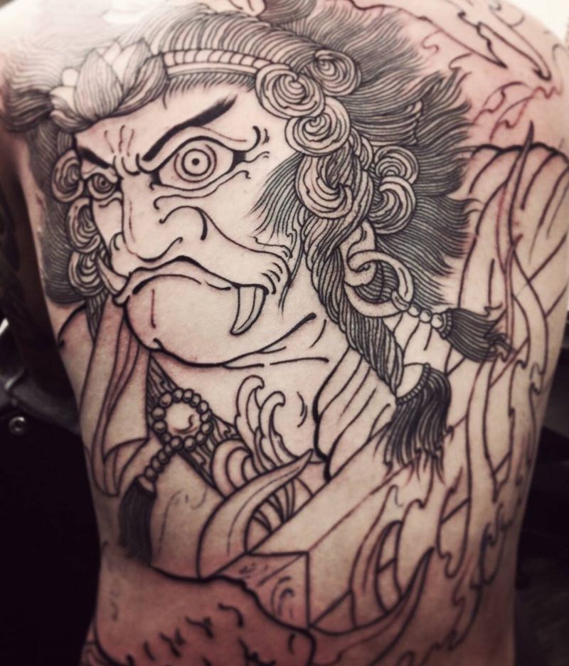 不動明王 (大背割線）原創纹身图片_背部传统原创鬼神宗教設計人物纹身图案