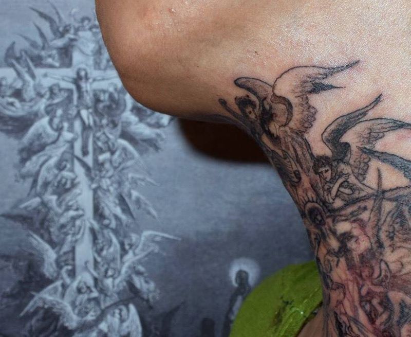 多雷“神曲”插画纹身图片_插画颈部胸部欧美宗教纹身图案