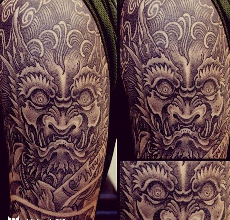 日式 雷神纹身图片_成品手稿手臂传统人物鬼神原创設計纹身图案