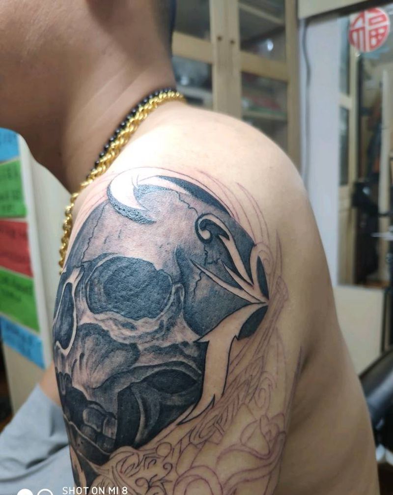 骷髅头纹身图片_手臂纹身图案