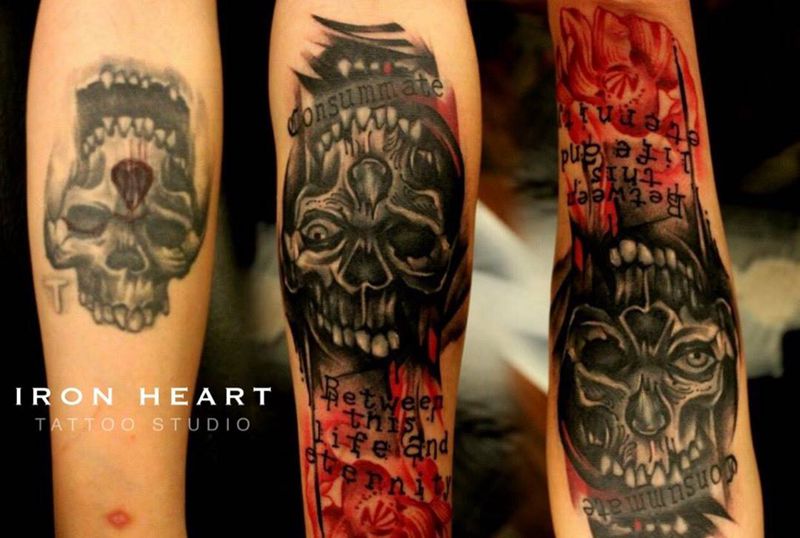 骷髏罌粟（修改）纹身图片_成品手部欧美原创鬼神男孩紋身設計字符植物纹身图案