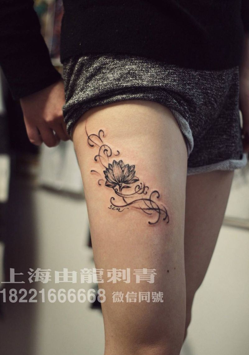 大腿纹身图片_植物腰部腿部纹身图案