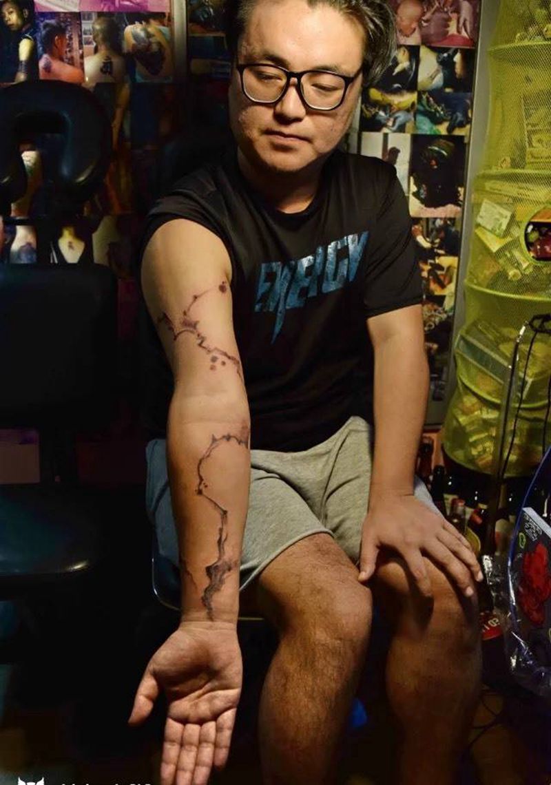 作品集108纹身图片_成品手臂几何完全手绘纹身图案