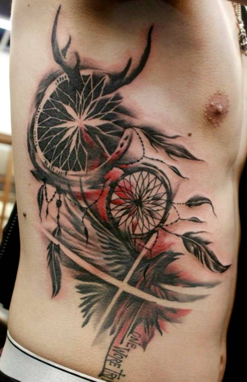 設計類紋身（原創）纹身图片_成品腰部欧美清新原创动物静物設計潑墨纹身图案