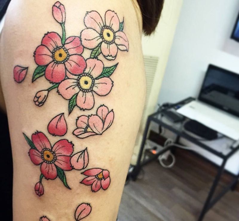 新傳統 （櫻）纹身图片_成品手臂传统国画静物原创纹身图案