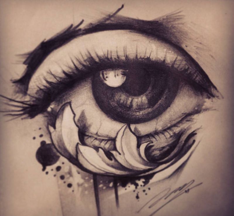 眼（設計.插畫）纹身图片_手稿成品颈部写实欧美几何人物字符原创設計纹身图案