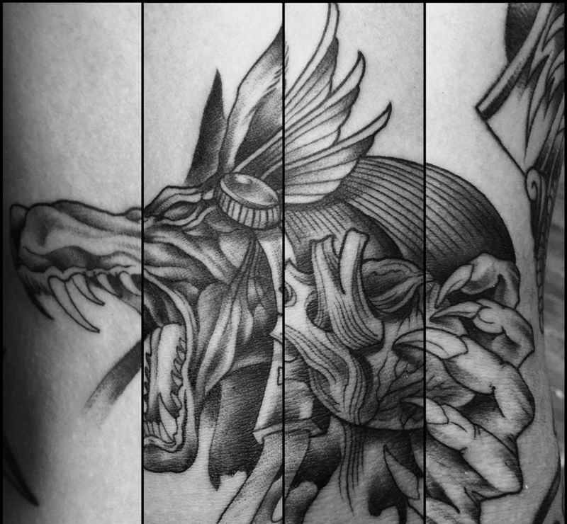 阿奴比斯 （原創）纹身图片_手臂欧美鬼神原创动物男孩紋身設計未完成纹身图案