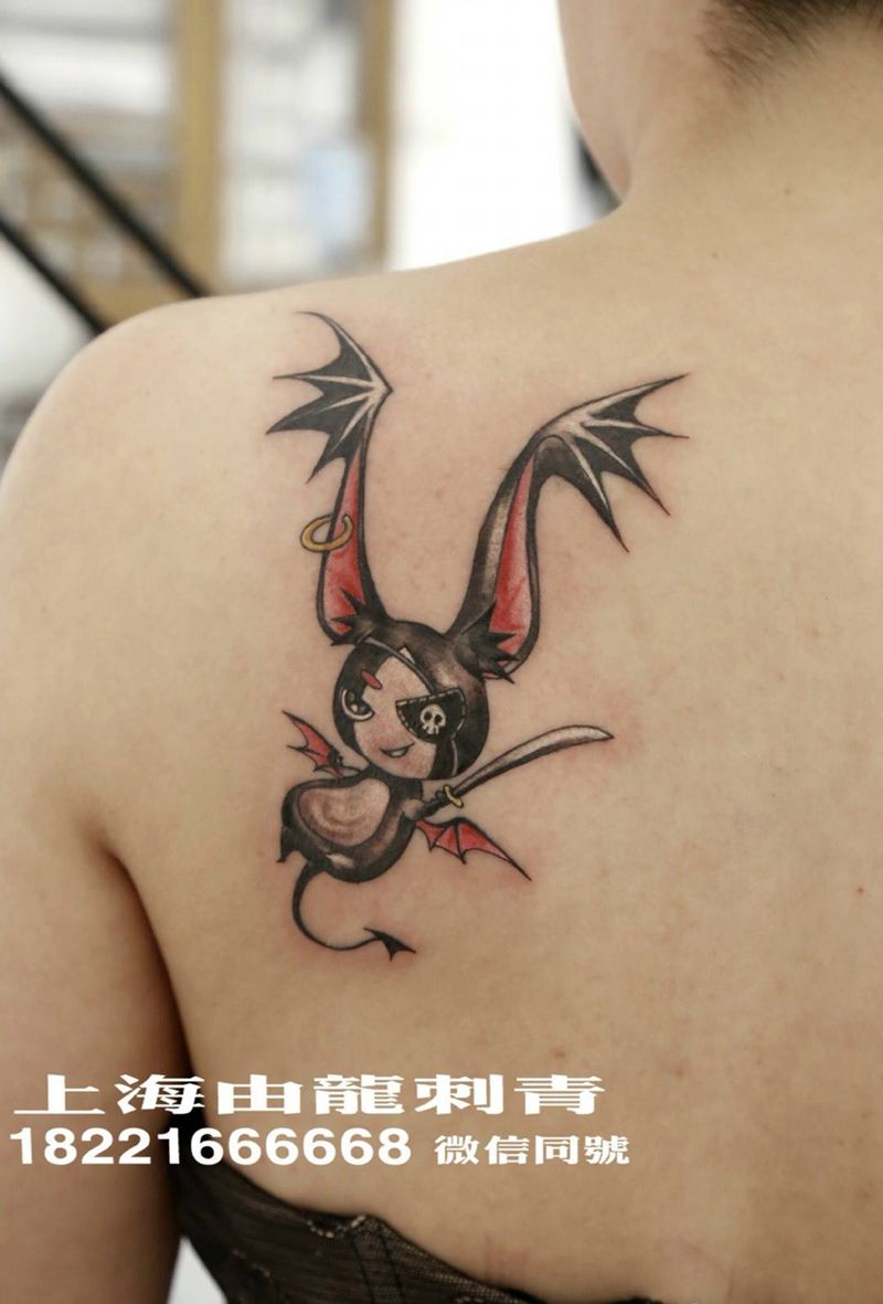 小恶魔纹身纹身图片_欧美写实动物手臂背部纹身图案