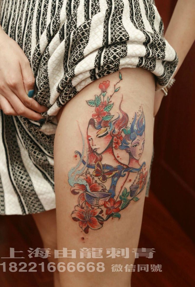 美女大腿纹身图片