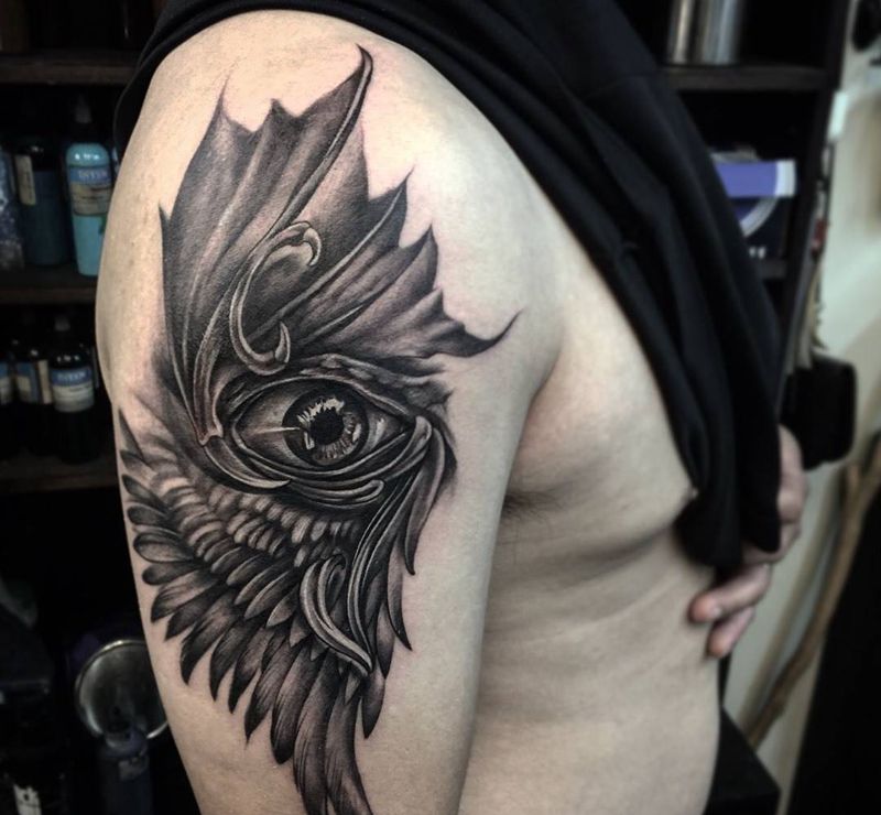 善惡ㄧ念間（原創）纹身图片_成品手稿欧美原创宗教設計男孩紋身纹身图案