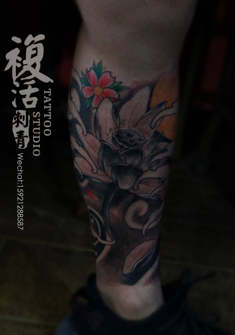 般若荷花纹身图片