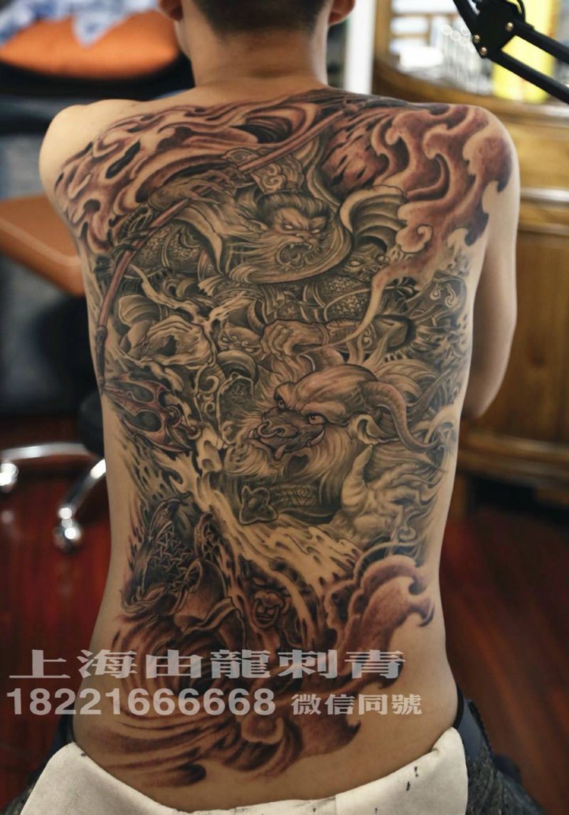 悟空纹身图片_几何传统脚部背部腰部手稿插画字符植物人物纹身图案