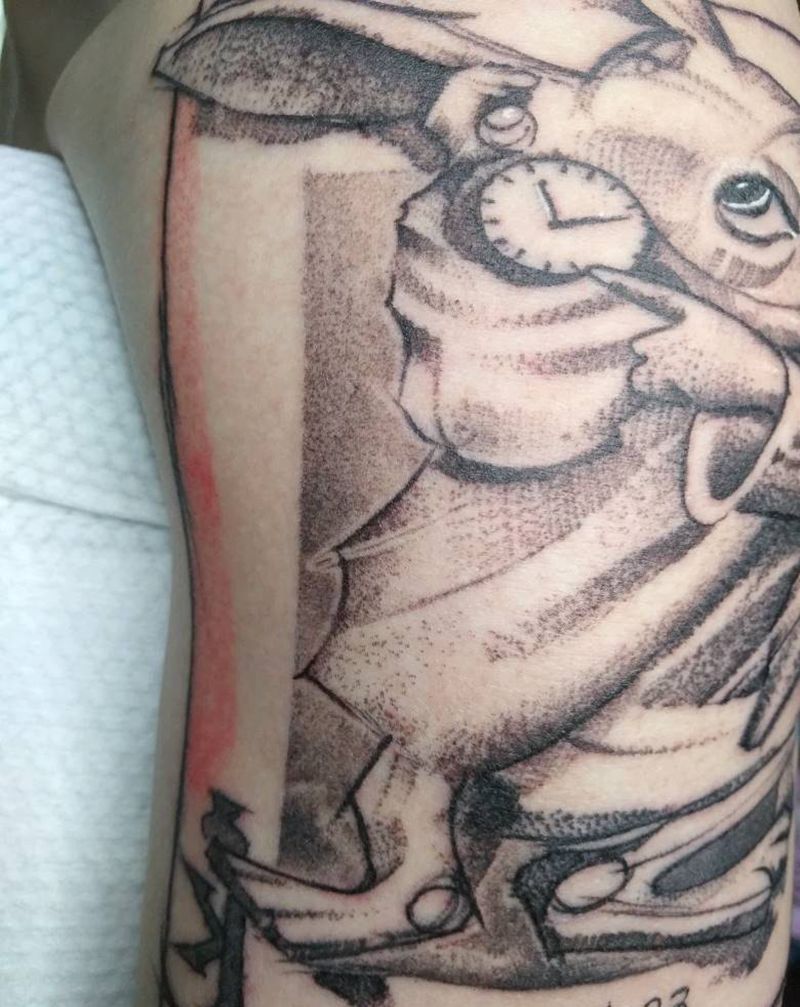 兔纹身图片_手臂肩部几何欧美写实纹身图案