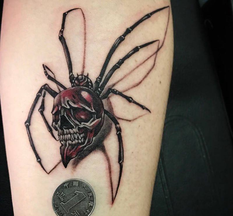 骷髏蜘蛛纹身图片_成品手部欧美写实原创設計男孩紋身昆蟲纹身图案