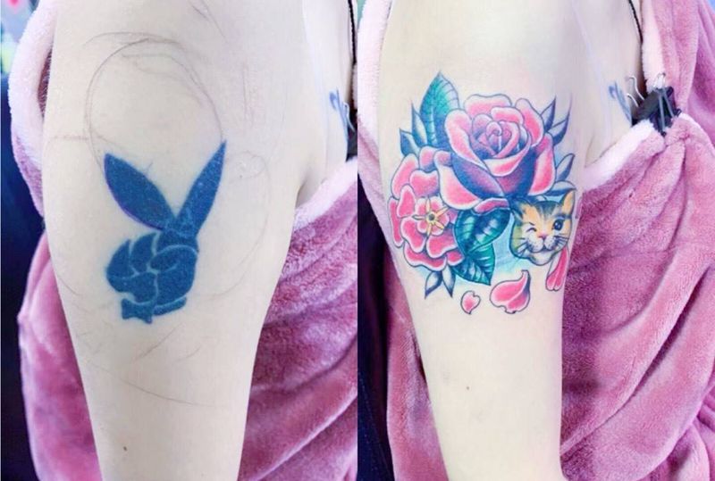 遮盖纹身图片_手臂Old School纹身图案