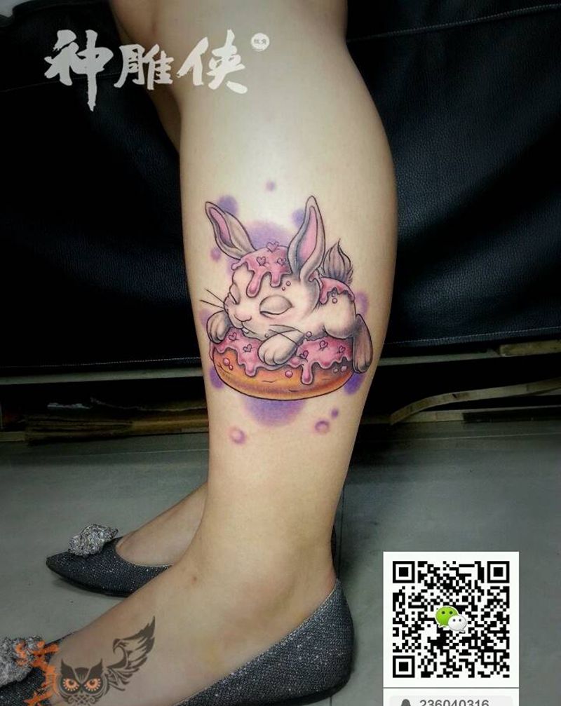 #小腿兔子纹身#纹身图片_腿部欧美动物纹身图案