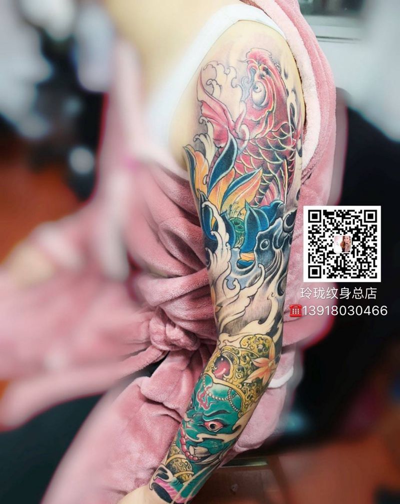 一天完成的花臂纹身图片