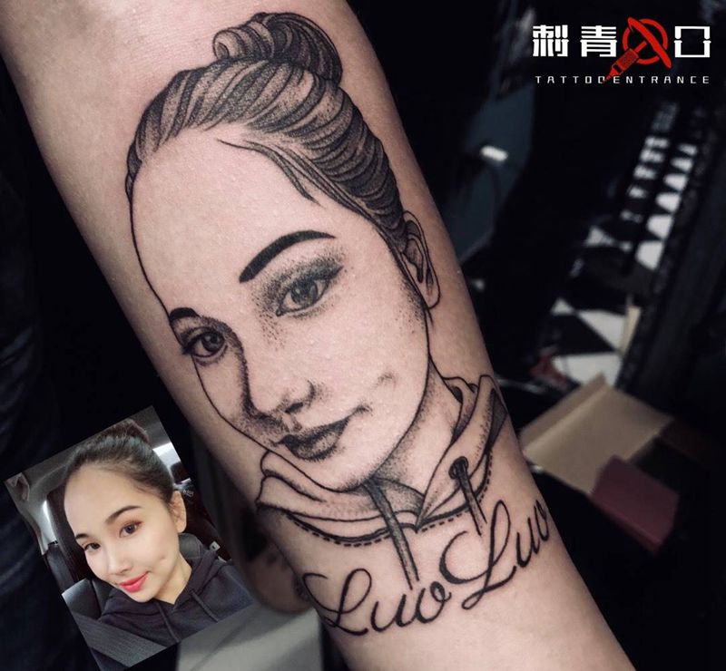 点刺肖像纹身图片_手臂点刺肖像纹身图案