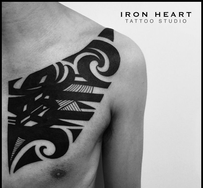 戰士圖騰纹身图片_成品胸部欧美几何图腾原创設計纹身图案