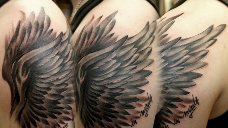 翅膀（原創）纹身图片_成品手臂欧美写实原创静物設計纹身图案