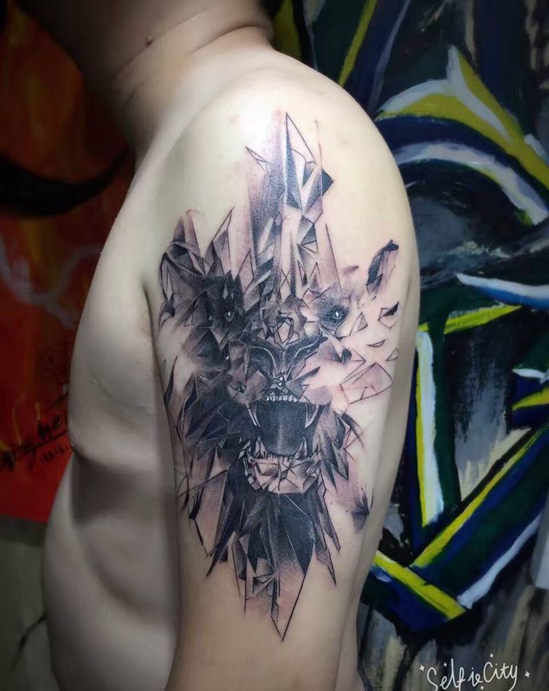 几何狮子纹身图片_手臂欧美几何纹身图案