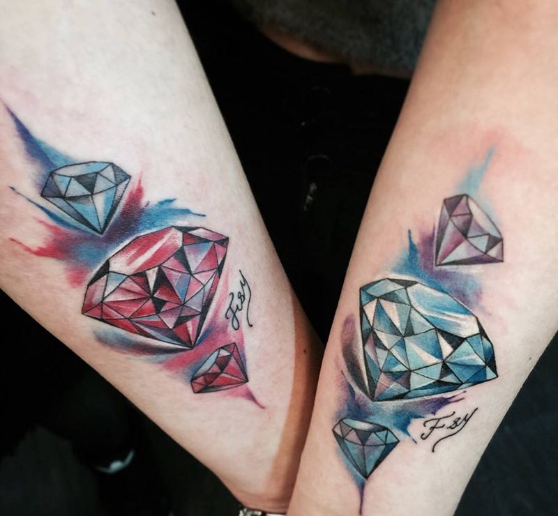 小清新彩鑽（原創）纹身图片_成品手臂欧美清新原创静物女孩紋身水彩暈染設計纹身图案