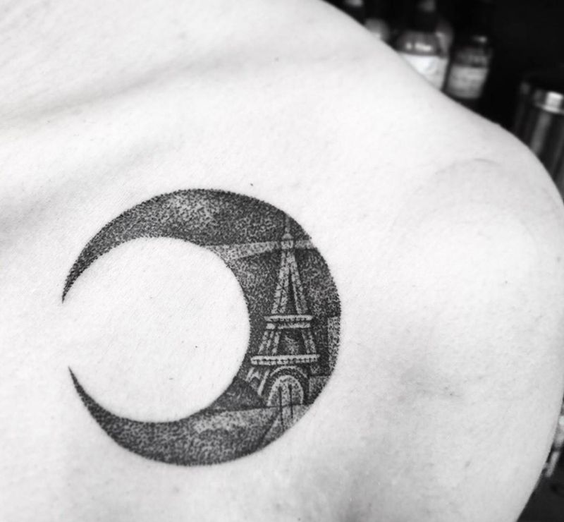 月夜巴黎（原創）纹身图片_成品肩部欧美清新原创點刺設計男孩紋身纹身图案