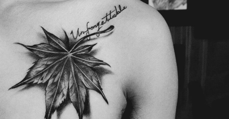 楓纹身图片_成品胸部欧美写实植物原创設計纹身图案