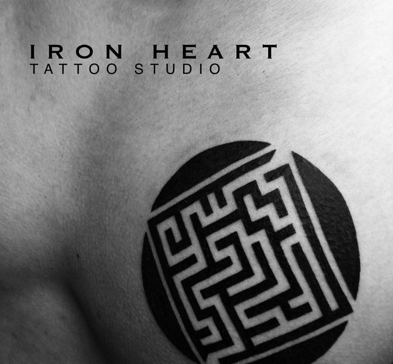 迷宮纹身图片_成品插画胸部清新几何原创图腾設計纹身图案