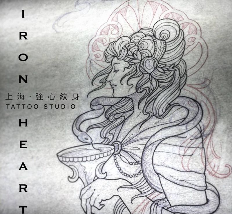 健康女神纹身图片_手稿插画腰部欧美清新人物宗教原创設計女孩紋身纹身图案