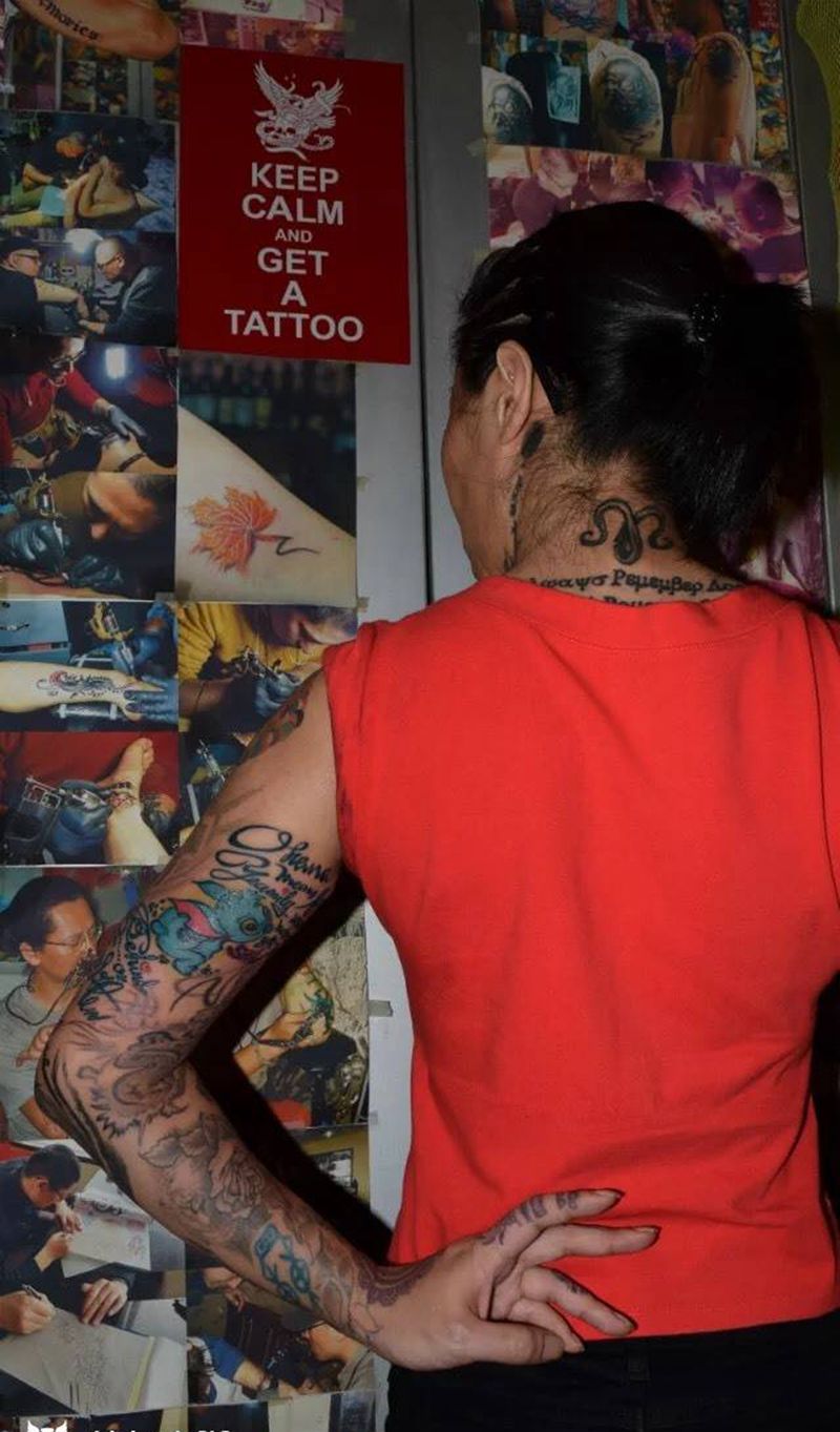 Stitch纹身图片_成品手臂欧美动物字符纹身图案