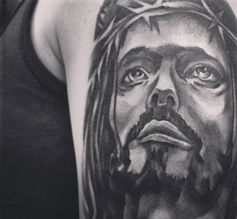 耶穌纹身图片_成品手部欧美写实宗教鬼神原创人物設計纹身图案