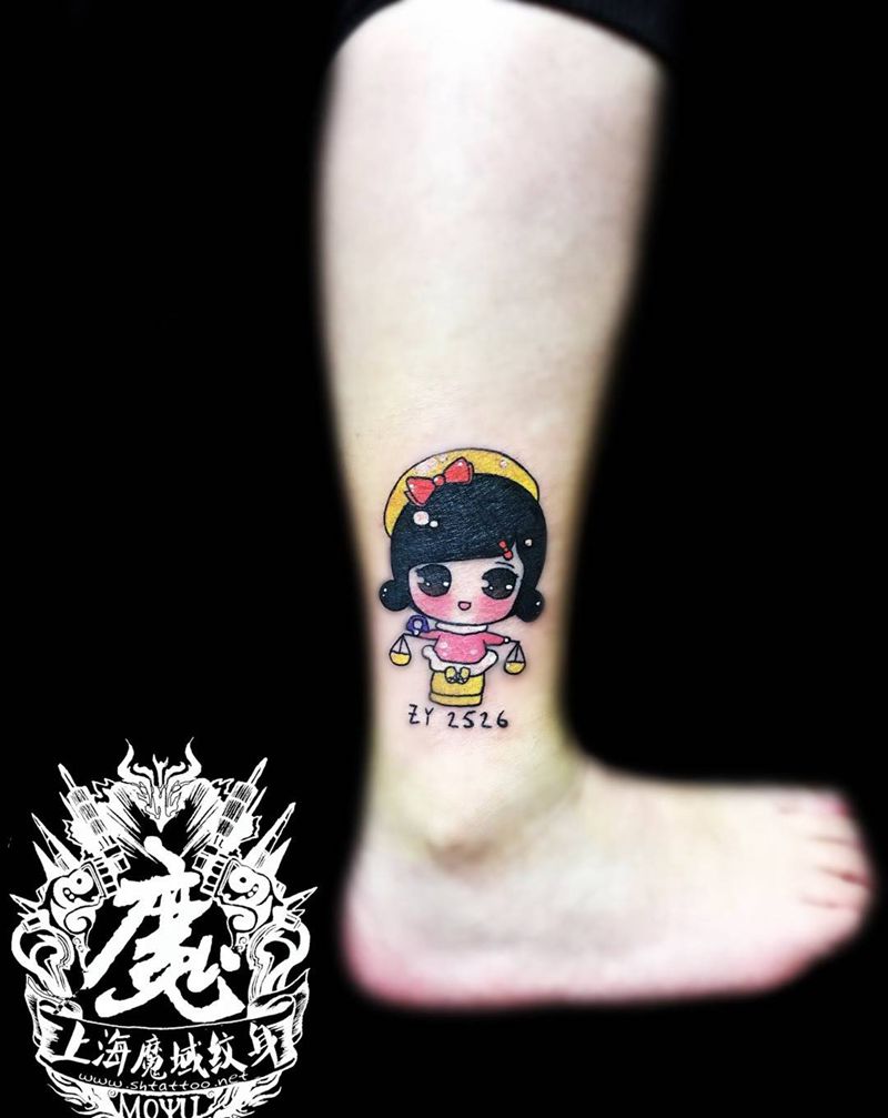 星座纹身纹身图片_成品腿部清新人物纹身图案