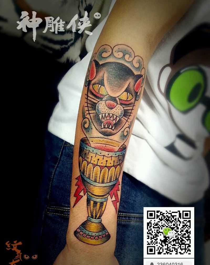#小臂纹身#school纹身纹身图片_手臂欧美传统几何动物纹身图案