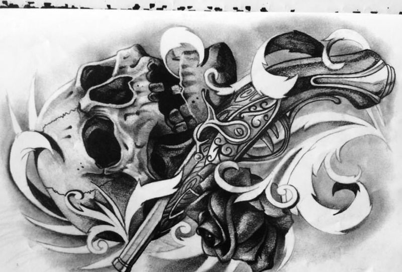 骷髅、适合手臂肩胛小图纹身图片