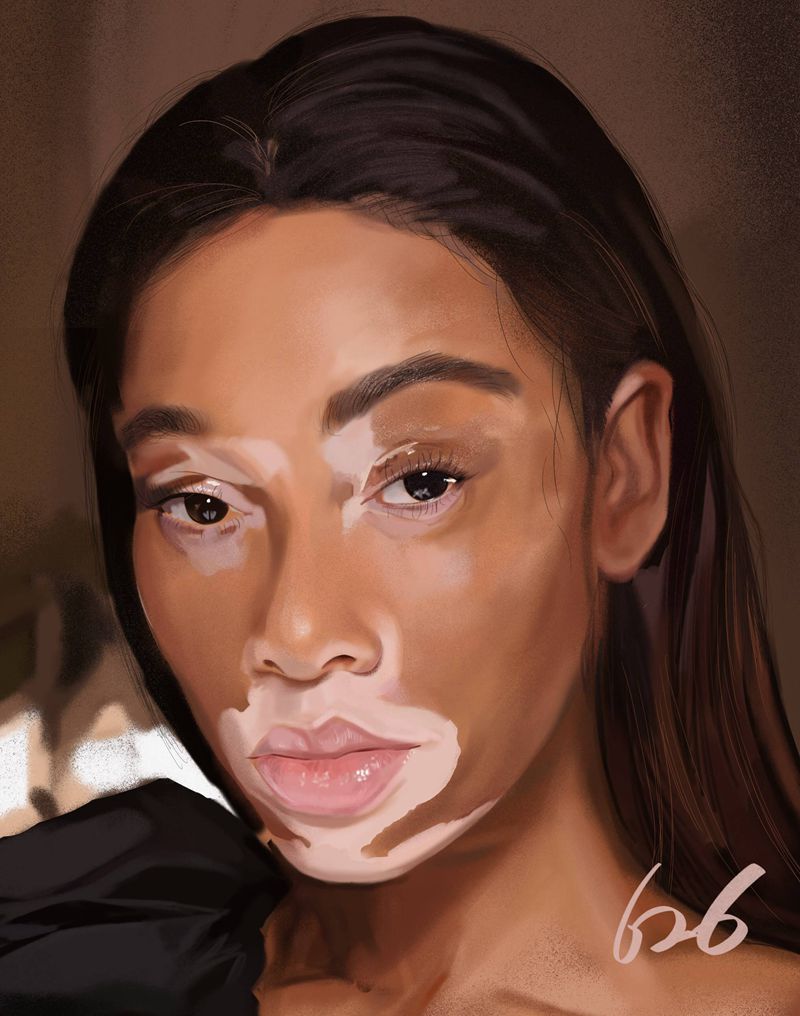 Winnie Harlow纹身图片_腿部欧美写实绘画板绘写实纹身图案