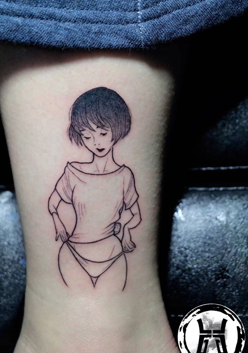 小清新纹身图片_肩部手臂水彩遮盖人物纹身图案