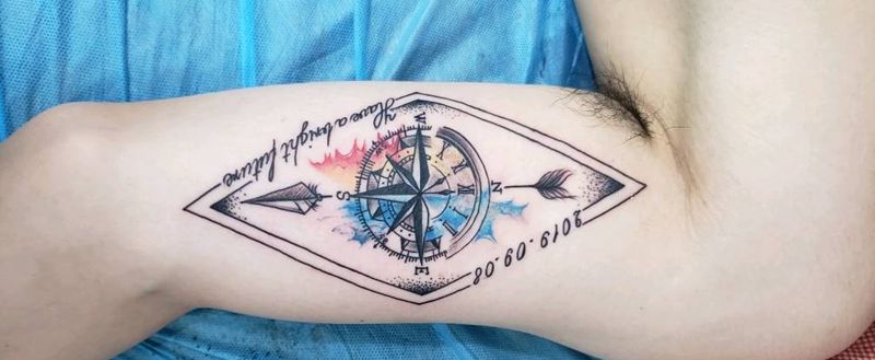 钟表指南针纹身图片_手臂纹身图案
