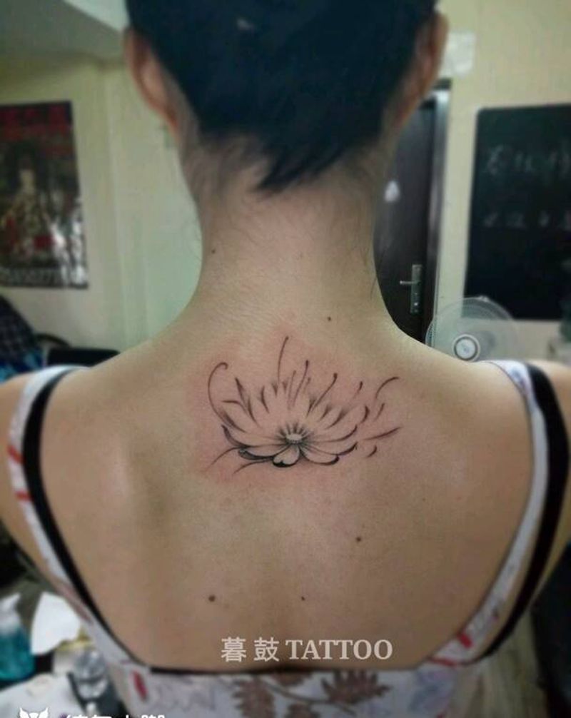 莲纹身图片_背部清新植物成品纹身图案