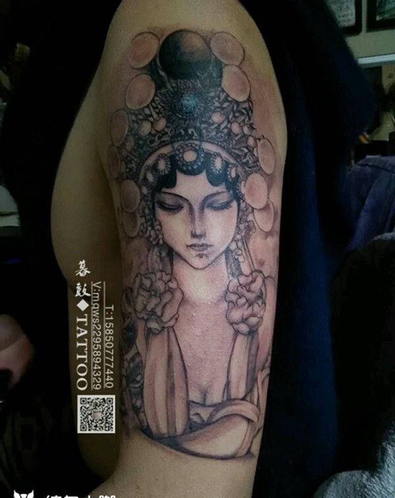 遮盖~花旦纹身图片_肩部传统人物原创成品纹身图案